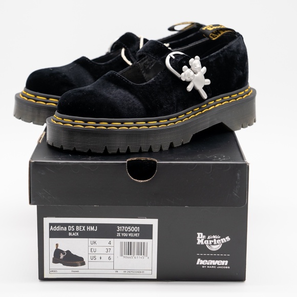 size 37EU 6 US Marc Jacobs Dr Martens Heaven Black Velvet Addina Mary Jane - Picture 10 of 11